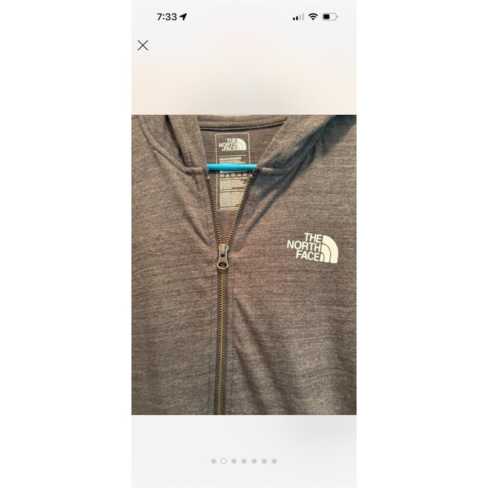 The North Face Hoodie Mens M Gray Full Zip Lightweight Hood Red Logo - Picture 2 of 7
